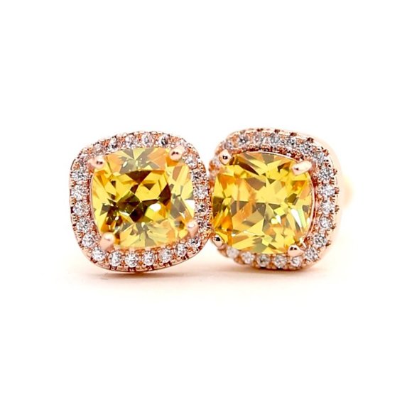 925S 14kt Rose Gold Dipped Yellow Topaz Earrings - Picture 7 of 7